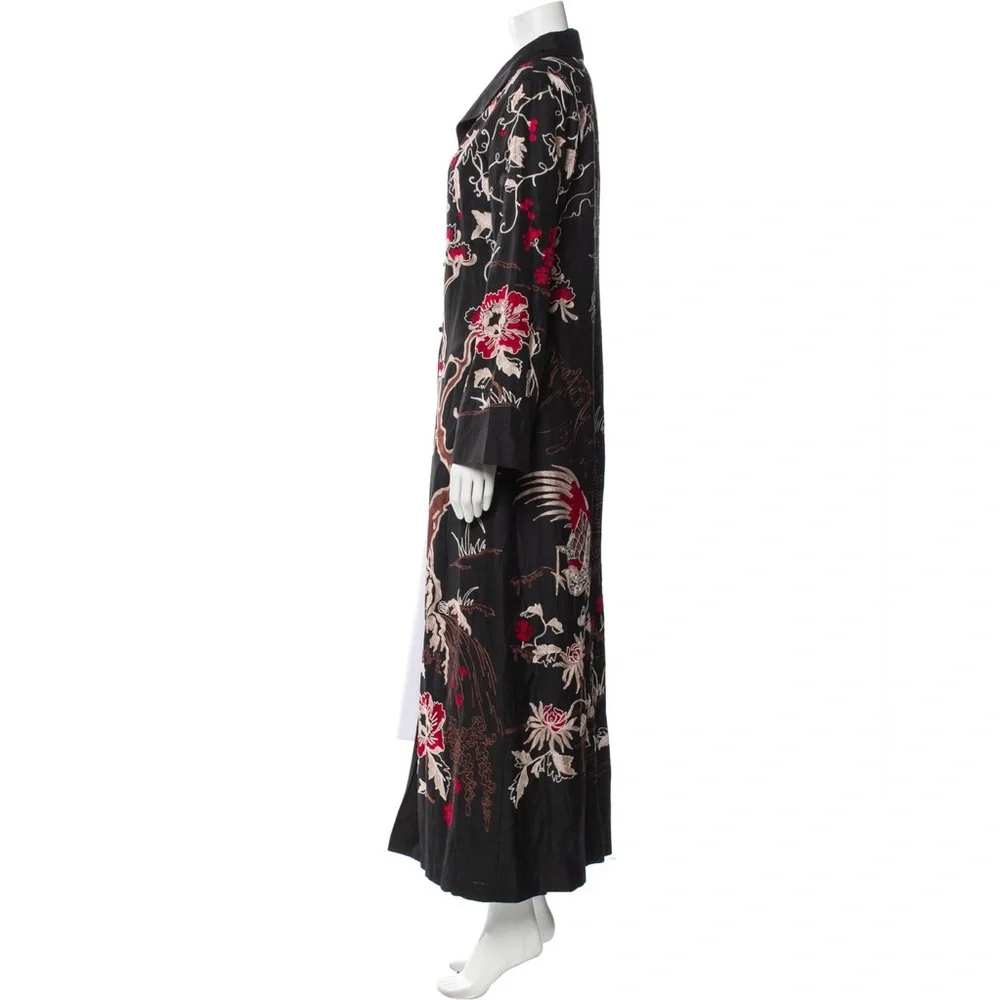 Vintage SUE WONG Floral Print Embroidered Appliqué  Asian Inspired Trench Coat - Picture 3 of 16